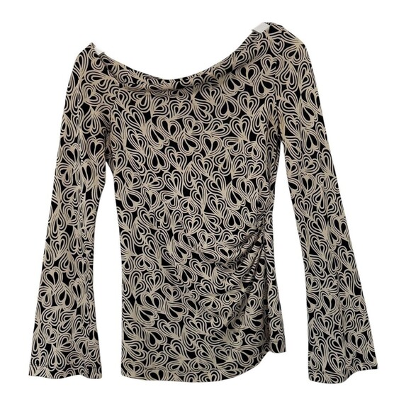 Diane Von Furstenberg Y2K Silk Heart Top Bell Sleeve Ruched Hippie Cute 70s Sz.8 - Picture 1 of 14